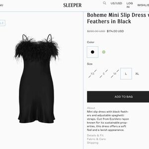 Boheme Mini Slip Dress with Feathers Black